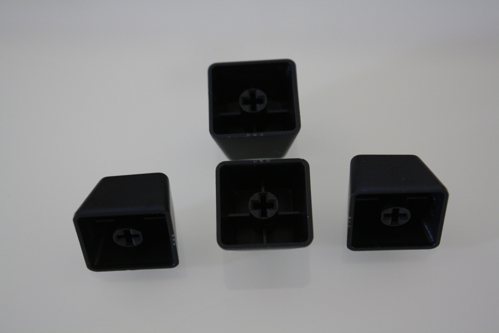 The default ABS keycaps, seen from a variety of angles