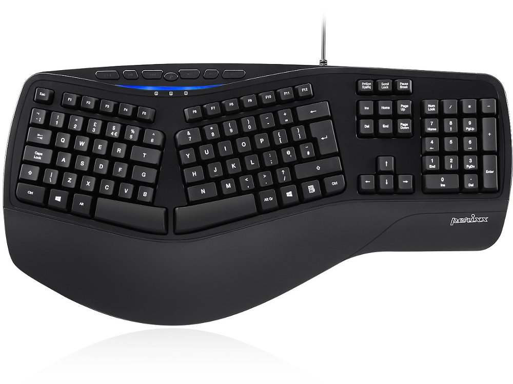 Black Full Size Ergonomic Backlit Hub Keyboard Large 