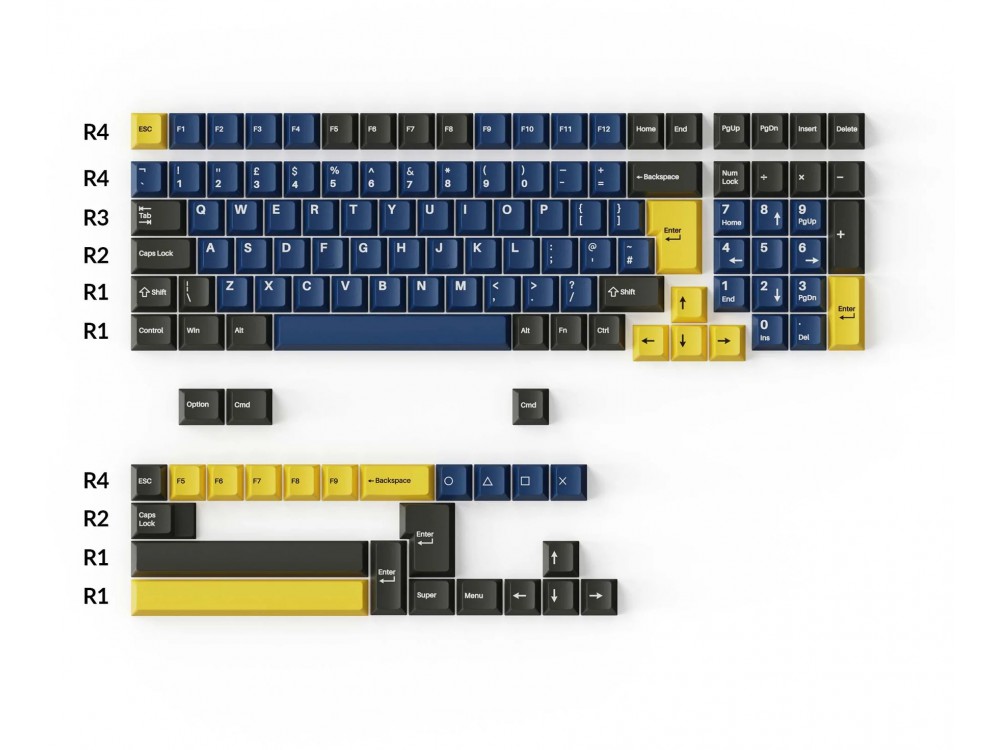UK US Double Shot PBT Full Keycap Set Dark Blue and Golden 219 Keycaps