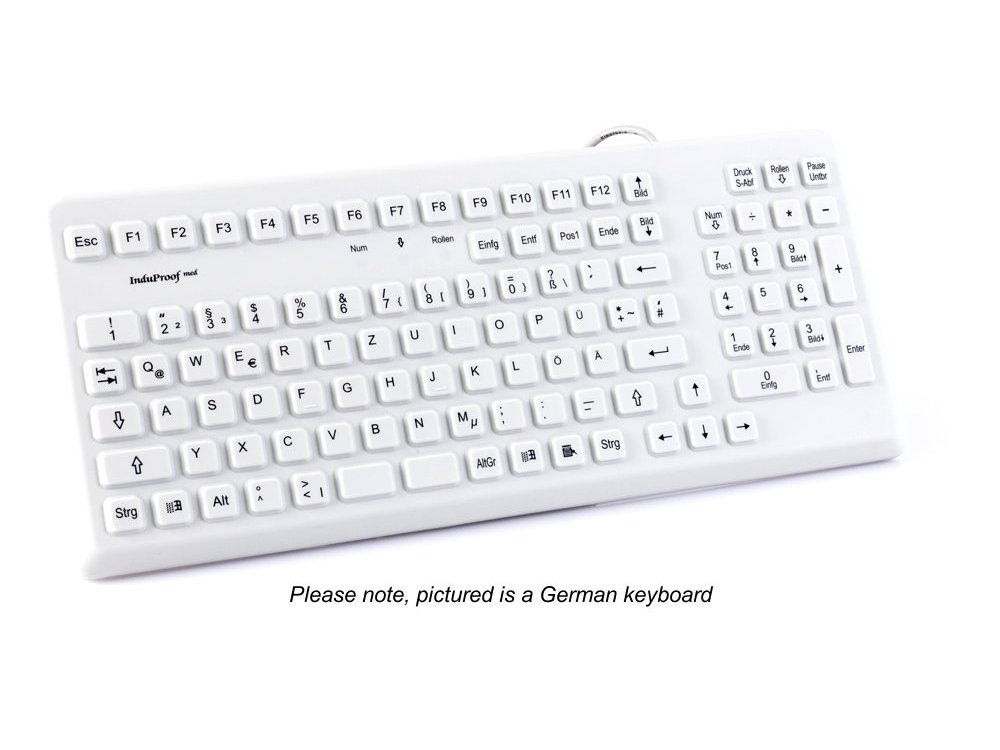 InduKey Induproof Med - Antimicrobial Compact Silicone Keyboard IP68 Grey