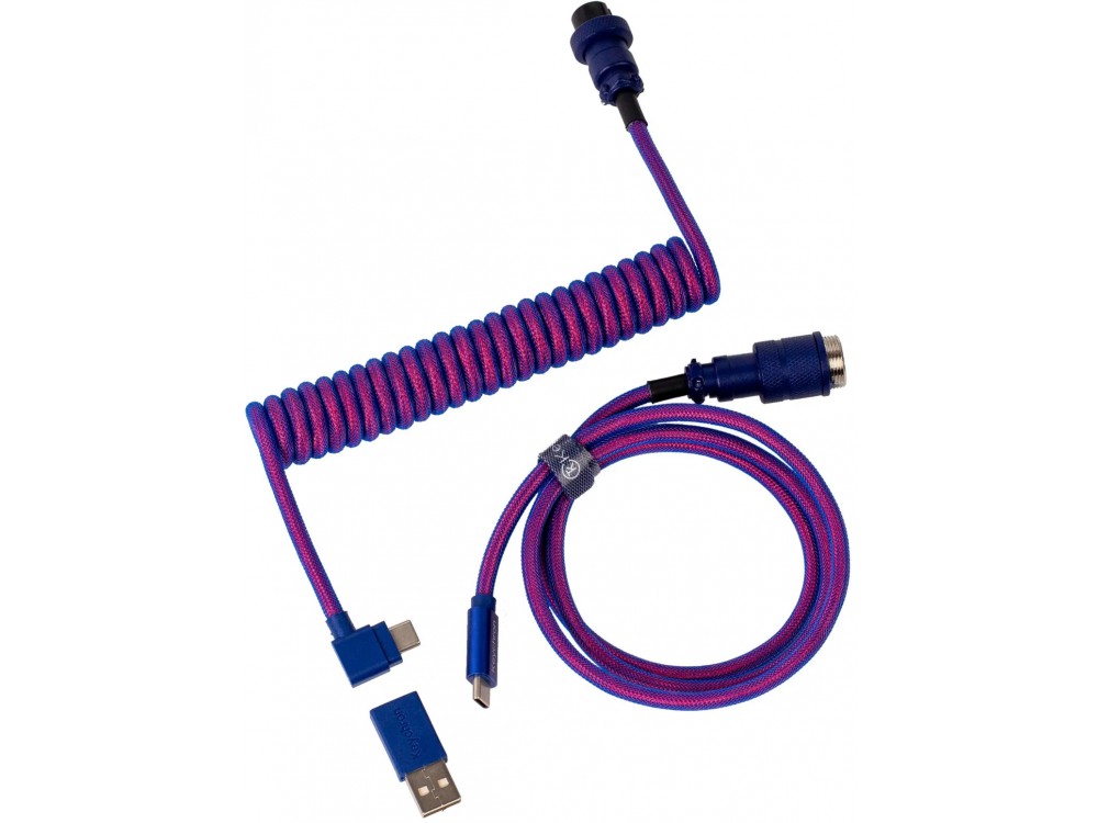 Keychron Premium Coiled Aviator USB-C Cable Angled Purple, picture 1