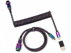 Keychron Premium Coiled Aviator USB-C Cable Rainbow Plated Black