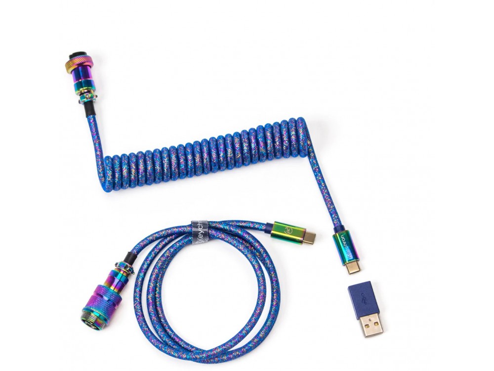 Keychron Premium Coiled Aviator USB-C Cable Rainbow Plated Blue, picture 1