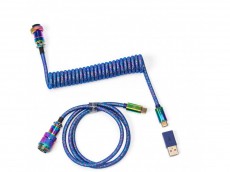 Keychron Premium Coiled Aviator USB-C Cable Rainbow Plated Blue