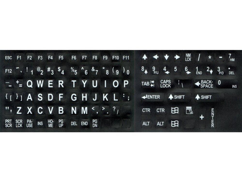 Large legend, self adhesive keycap overlays, white on black, picture 1