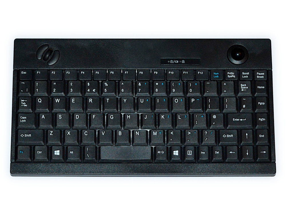 Mini Wireless Keyboard Black with Built in Trackball and Scroll Wheel