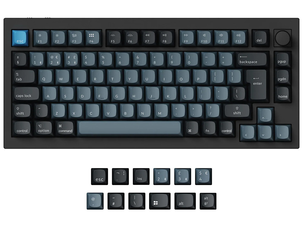 UK Keychron Q1 Pro QMK Bluetooth RGB Linear Aluminium Mac/PC Carbon Black Custom Keyboard with Knob