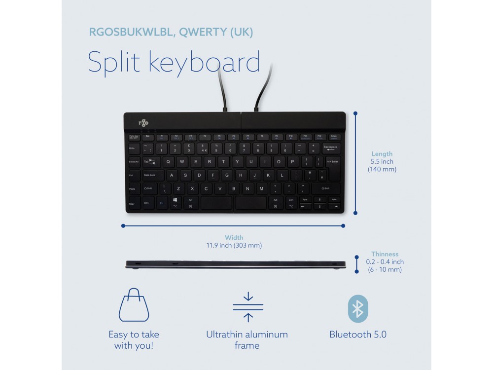 R-Go Split Bluetooth Break Ergonomic Keyboard Black