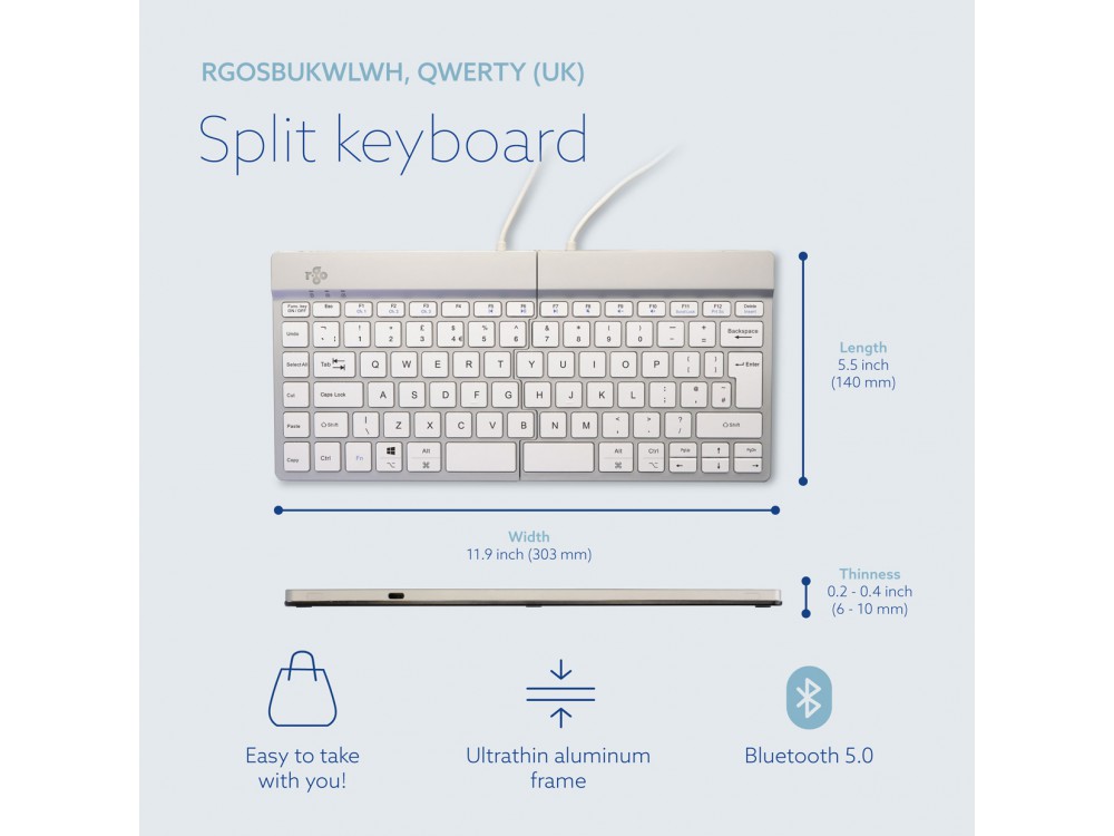 R-Go Split Bluetooth Break Ergonomic Keyboard White, picture 4