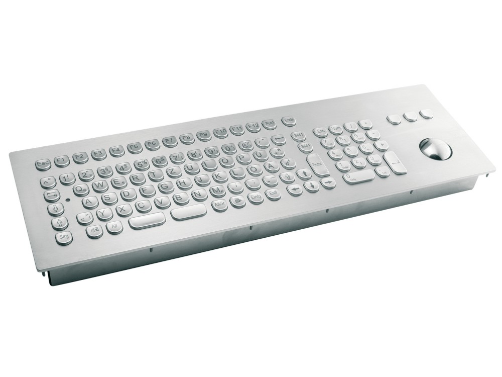 Stainless Steel Panel Mount Keyboard with Full Layout 38mm Trackball, picture 1