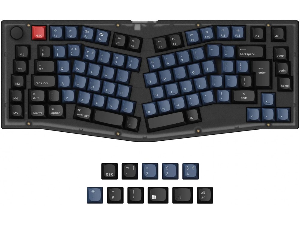 UK Keychron V10 Ergo QMK RGB Linear Mac/PC Frosted Black Keyboard with Knob, picture 1