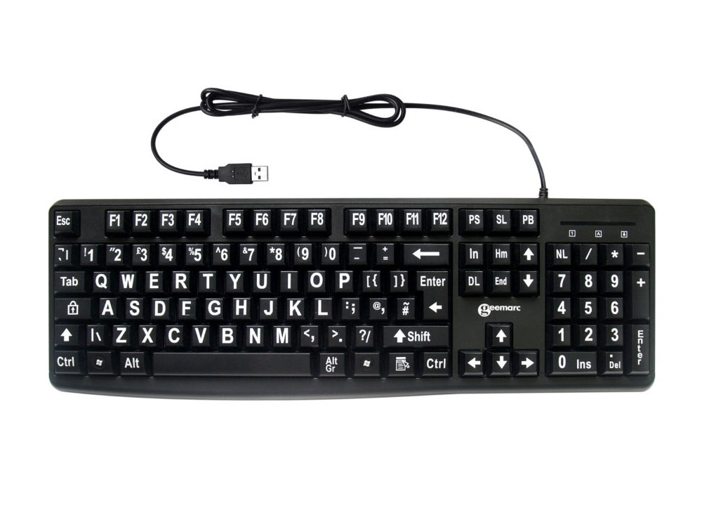 Large White Print, Black Keyboard