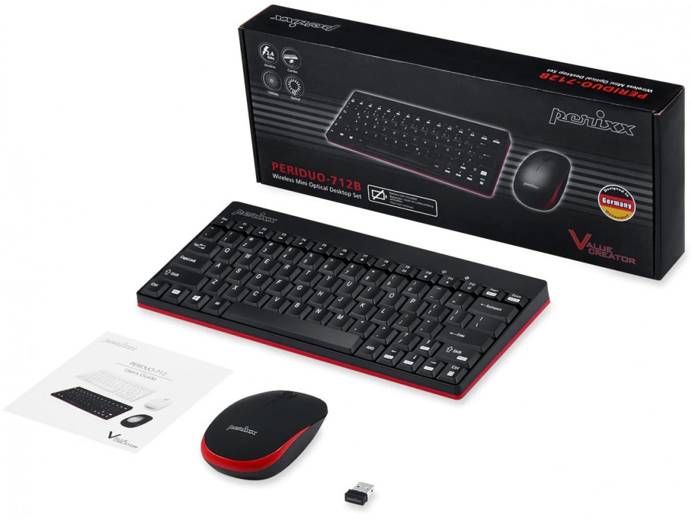 PERIDUO-712 Wireless Mini Keyboard and Mouse Set Black