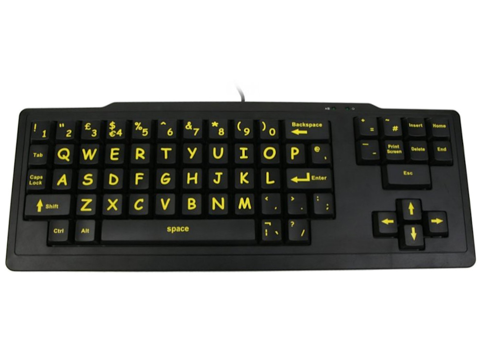Big keys yellow on black upper case hub keyboard large-1