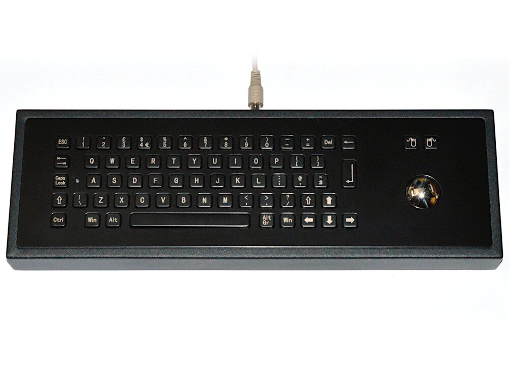 The Keyboard Company has product of Black Stainless Steel IP65 IK07 Industrial Trackball Vandal Proof Keyboard