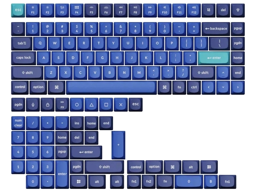 Double-shot PBT osa full keycap set US ANSI light and dark blue