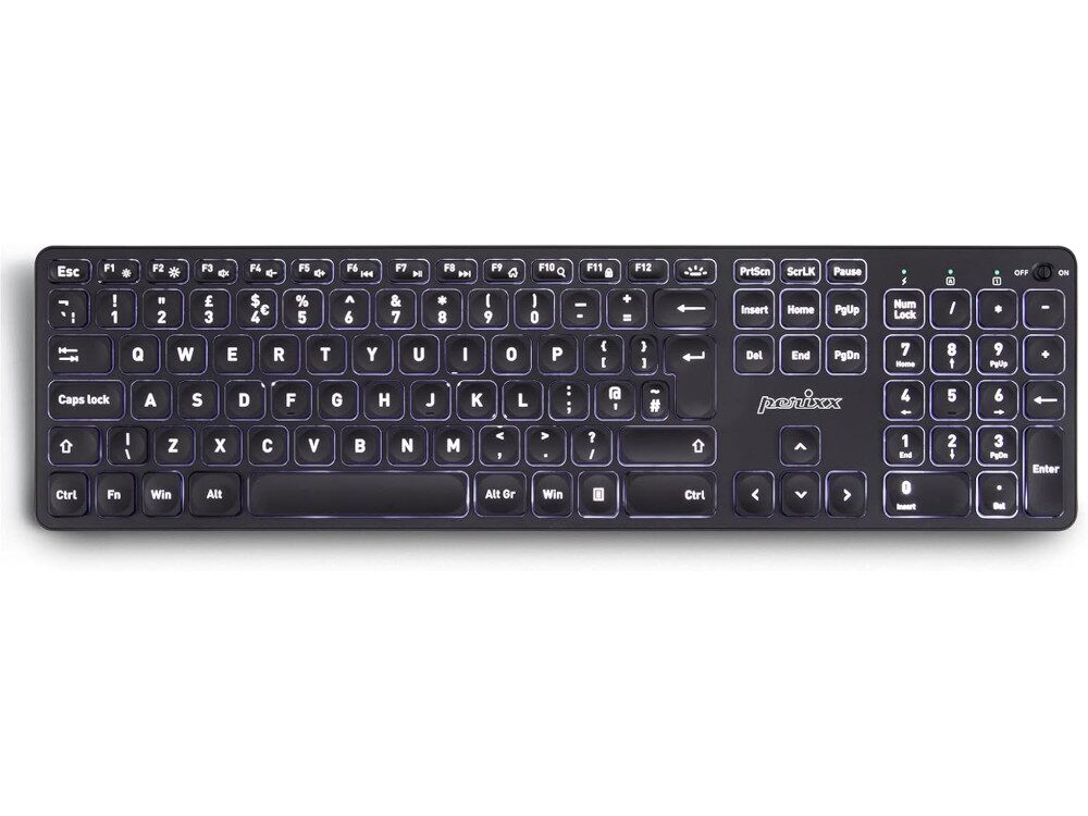 UK PERIBOARD-718B Full Size Large Legend Backlit 2.4G Wireless Assistive Keyboard from The Keyboard Company