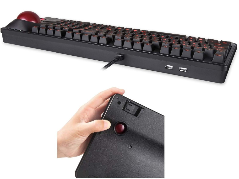 USA rack style RGB hub keyboard with large 55mm trackball scroll