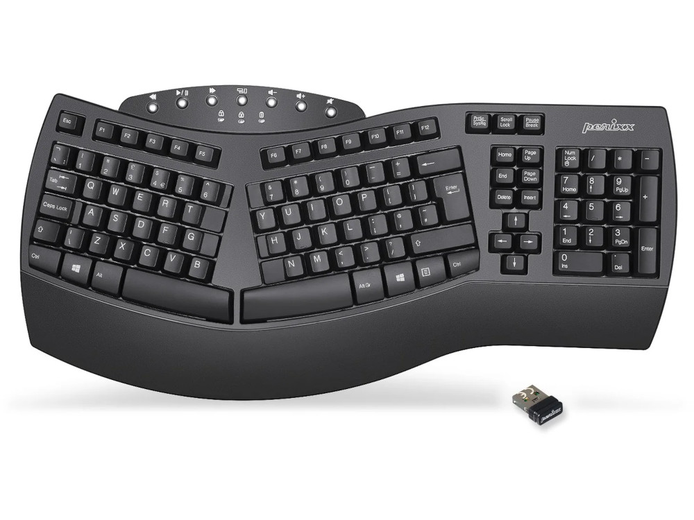 Wireless Ergonomic Full-size Keyboard 2.4G and Bluetooth Black