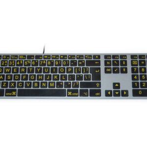 UK Mac Large Legend Yellow on Black Wired Aluminium Space Grey Assistive Keyboard