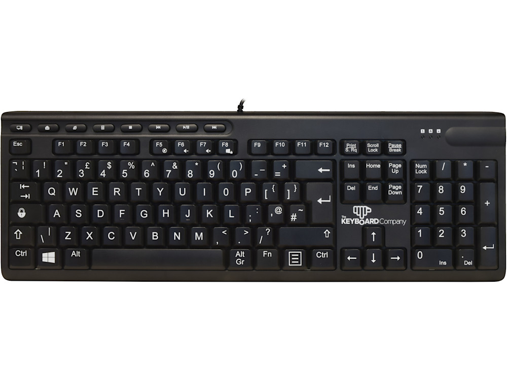 High Contrast Large Legend Shortboard Assistive Keyboard in White and Black