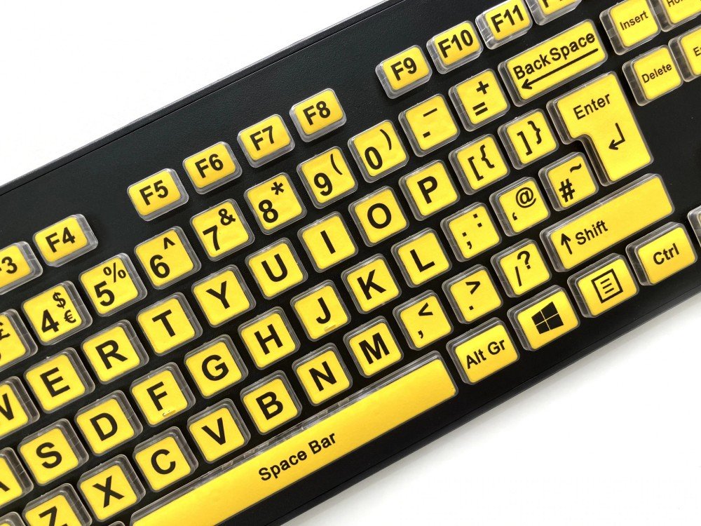 High visibility large legend black on yellow keyboard