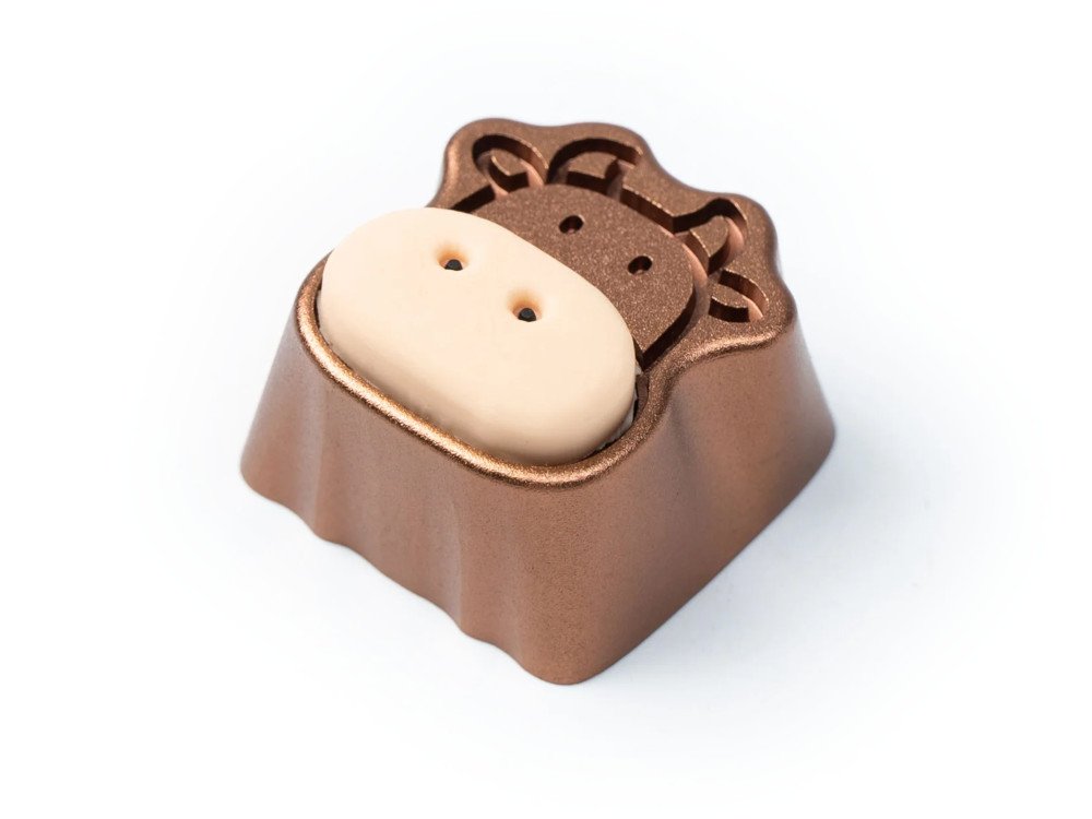 Cute Cow Aluminum Alloy Artisan Keycap Brown