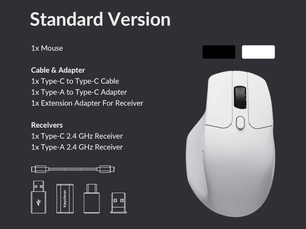 Keychron m6 bluetooth wireless USB dual scroll mouse white