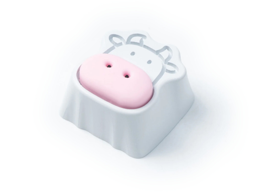 Cute Cow Aluminum Alloy Artisan Keycap White