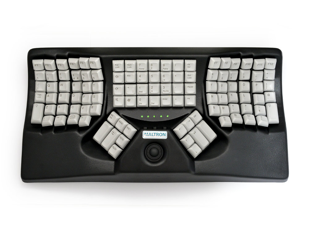 Maltron ergonomic qwerty trackball keyboard black large-1