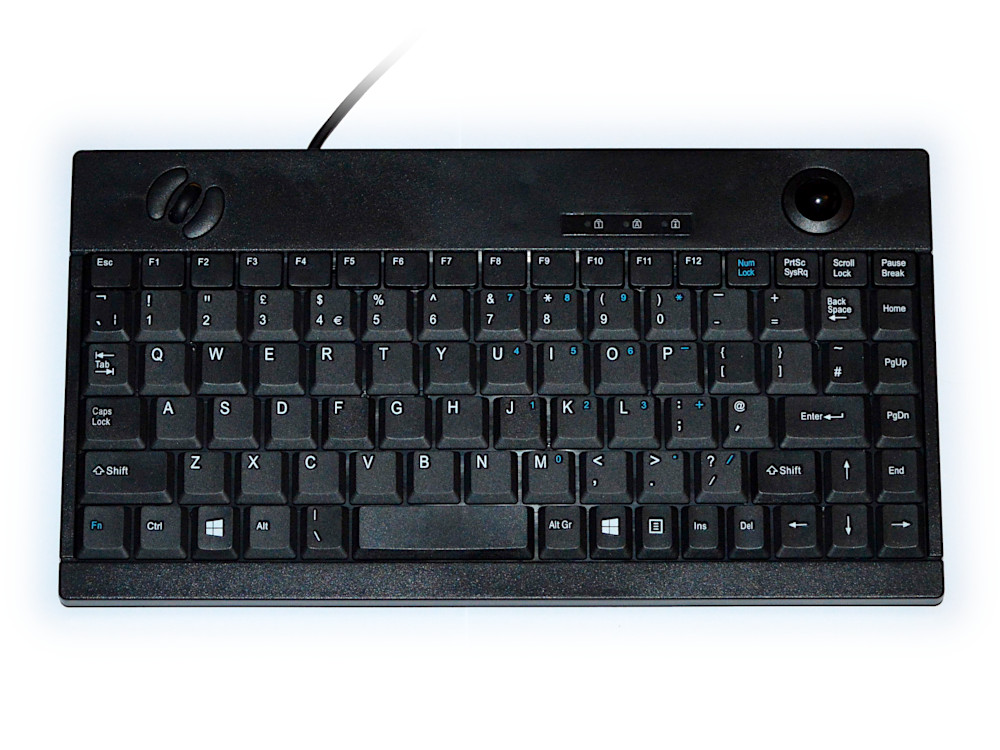 Mini Keyboard Black USB with Built in Trackball and Scroll Wheel
