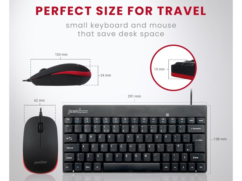 Periduo-212 mini keyboard and mouse desktop set black