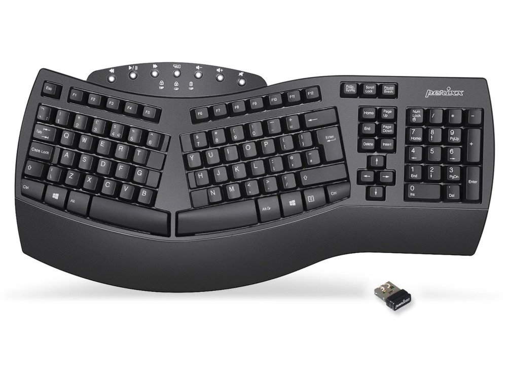 Wireless Ergonomic Full-size Keyboard 2.4G and Bluetooth Black