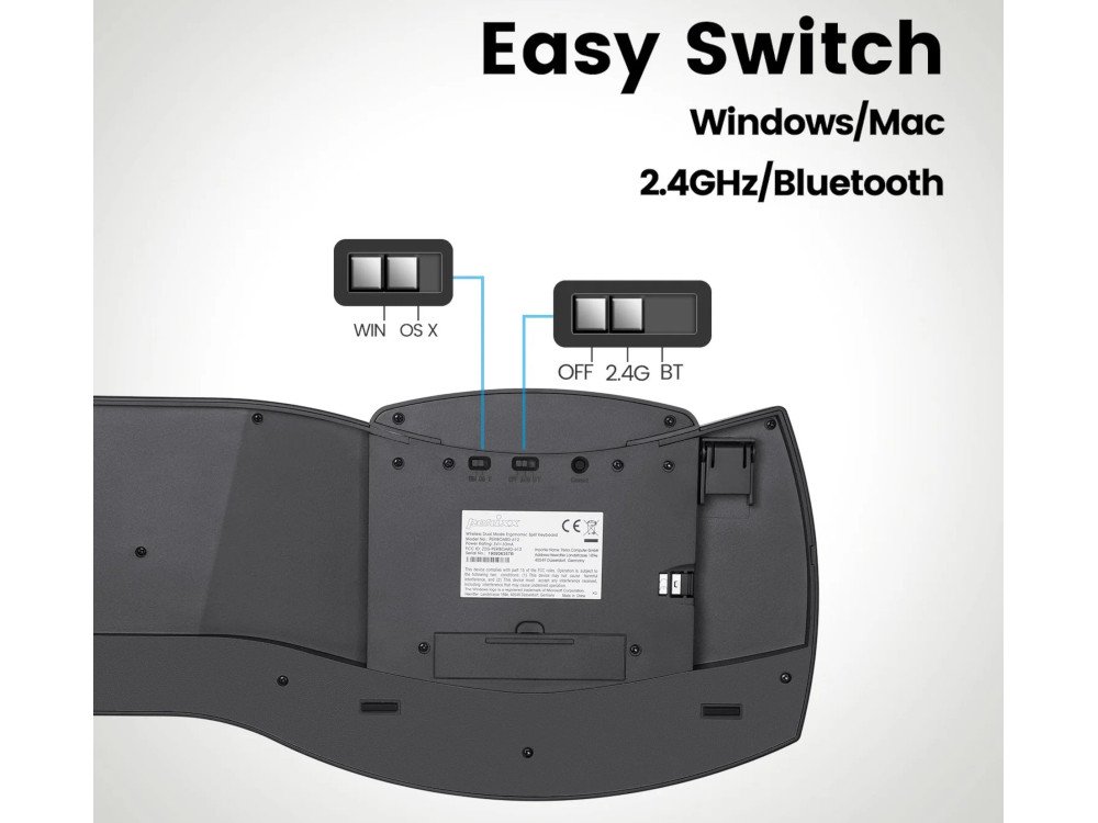 Wireless 2.4g Bluetooth ergo full-size keyboard black