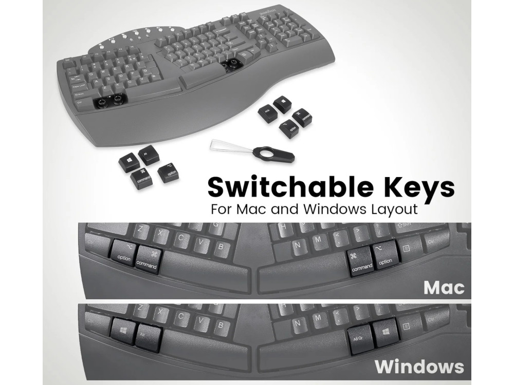 Wireless 2.4g Bluetooth ergo full-size keyboard black