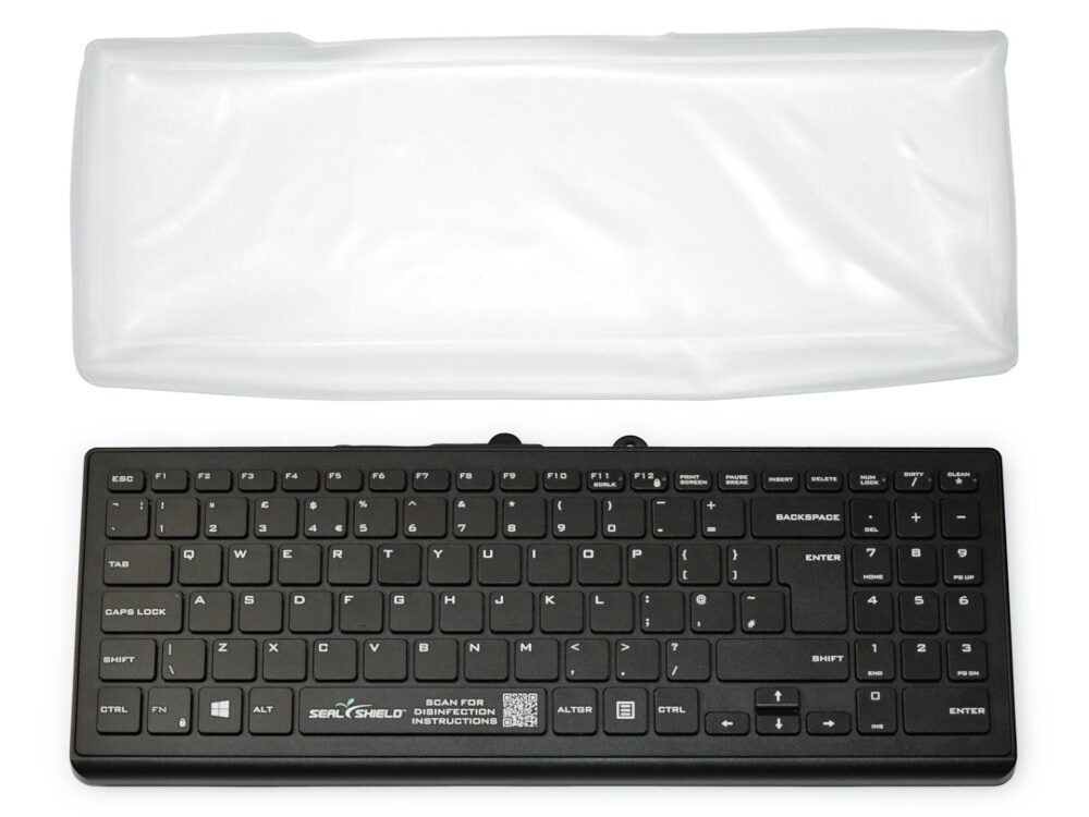 Clean Wipe Pro Medical Grade Compact UK Keyboard Waterproof with Detachable Cover Black
