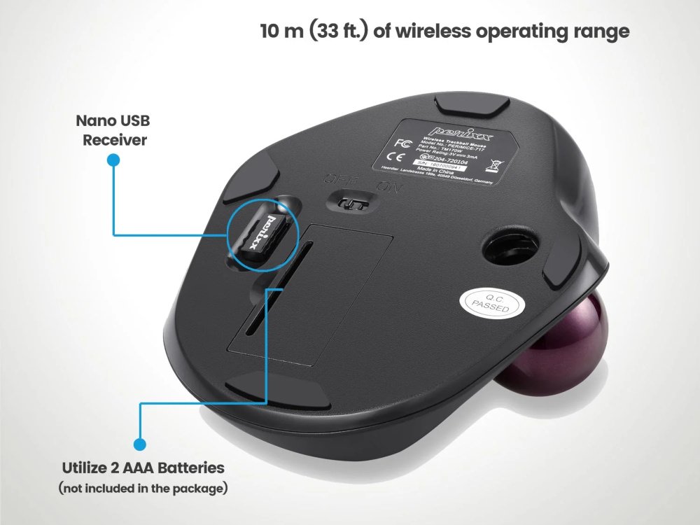 PERIMICE-717 02 wireless 2.4 ghz ergonomic trackball mouse