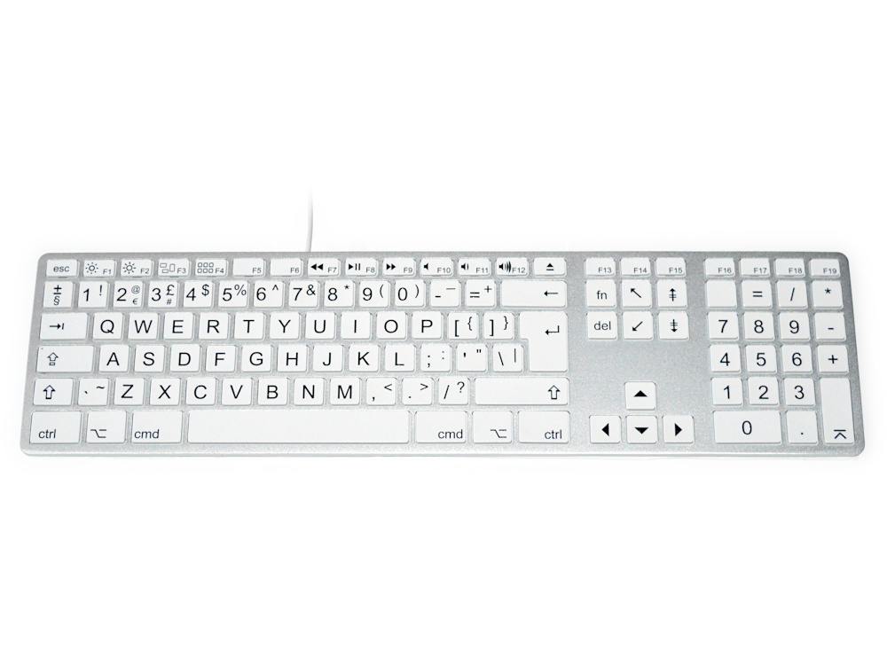 UK Mac Large Legend Black on White Wired Aluminum Keyboard